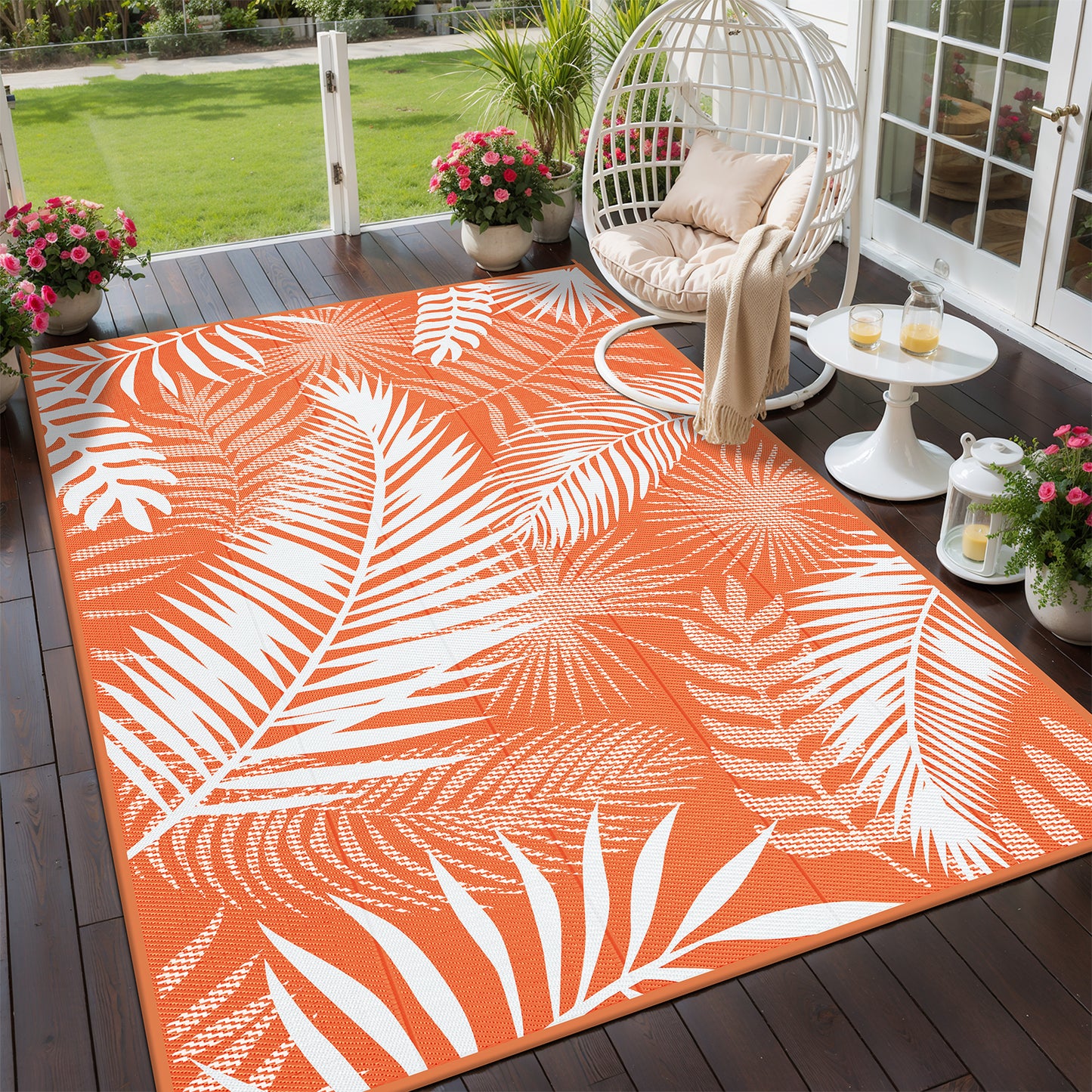 Outdoor Rug for Patio Reversible Plastic Straw Patio Camping Rug