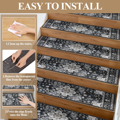 HEBE Carpet Stair Treads for Wooden Steps Indoor 15 Pack Non Slip Staircase Step Treads