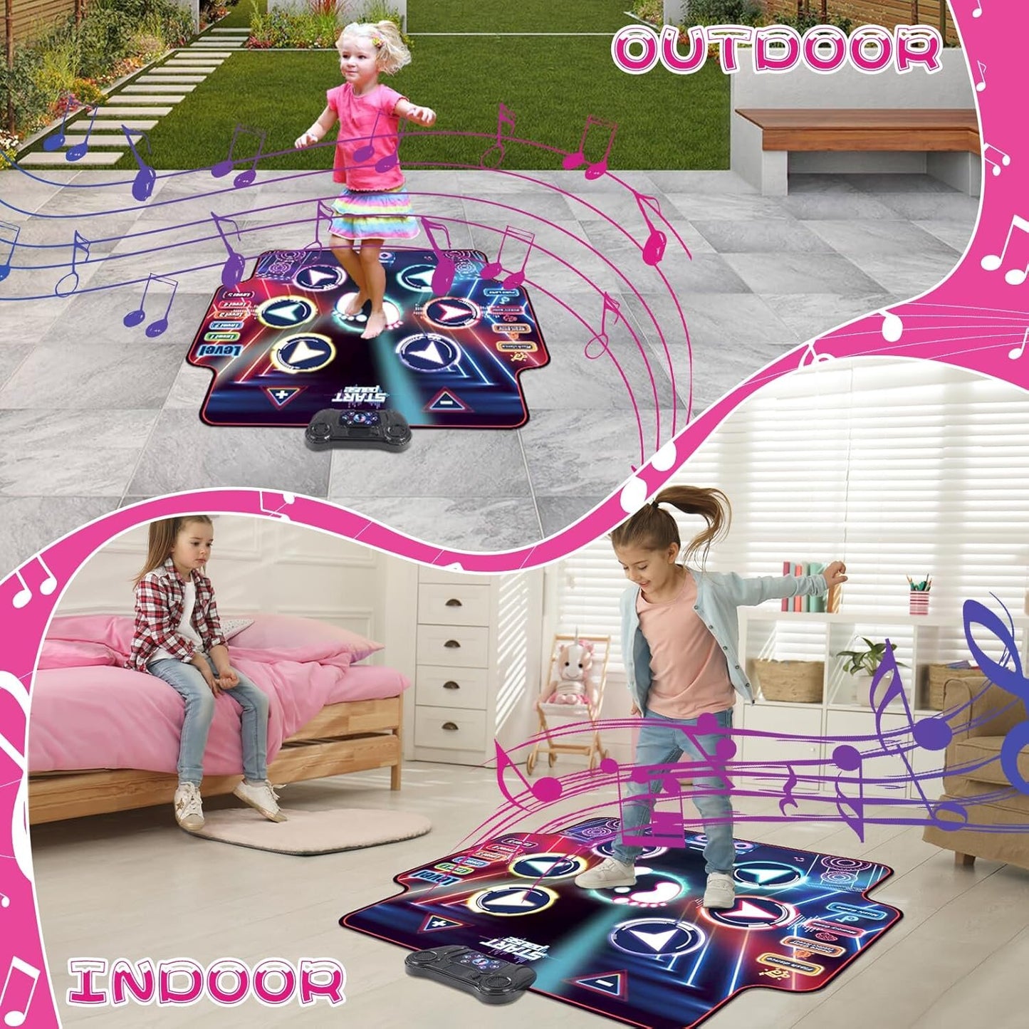 Dance Mat for Kids 1 Player,2 Player, Musical Dance Game Pad with LED Lights, Educational Dancing Playmat Toys for Girls Boys Ages 3-12, Portable Non-Slip Dance Floor Mat, Birthday, Blue Pink