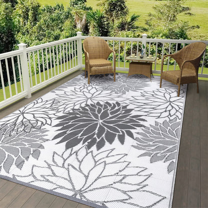 HEBE Waterproof Reversible Outdoor Rug for RV Camping Patio Deck Beach Balcony