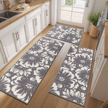 HEBE Kitchen Rug Set 3 Piece, Non Slip Machine Washable Mats for Home Floor and Living Room