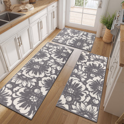 HEBE Kitchen Rug Set 3 Piece, Non Slip Machine Washable Mats for Home Floor and Living Room