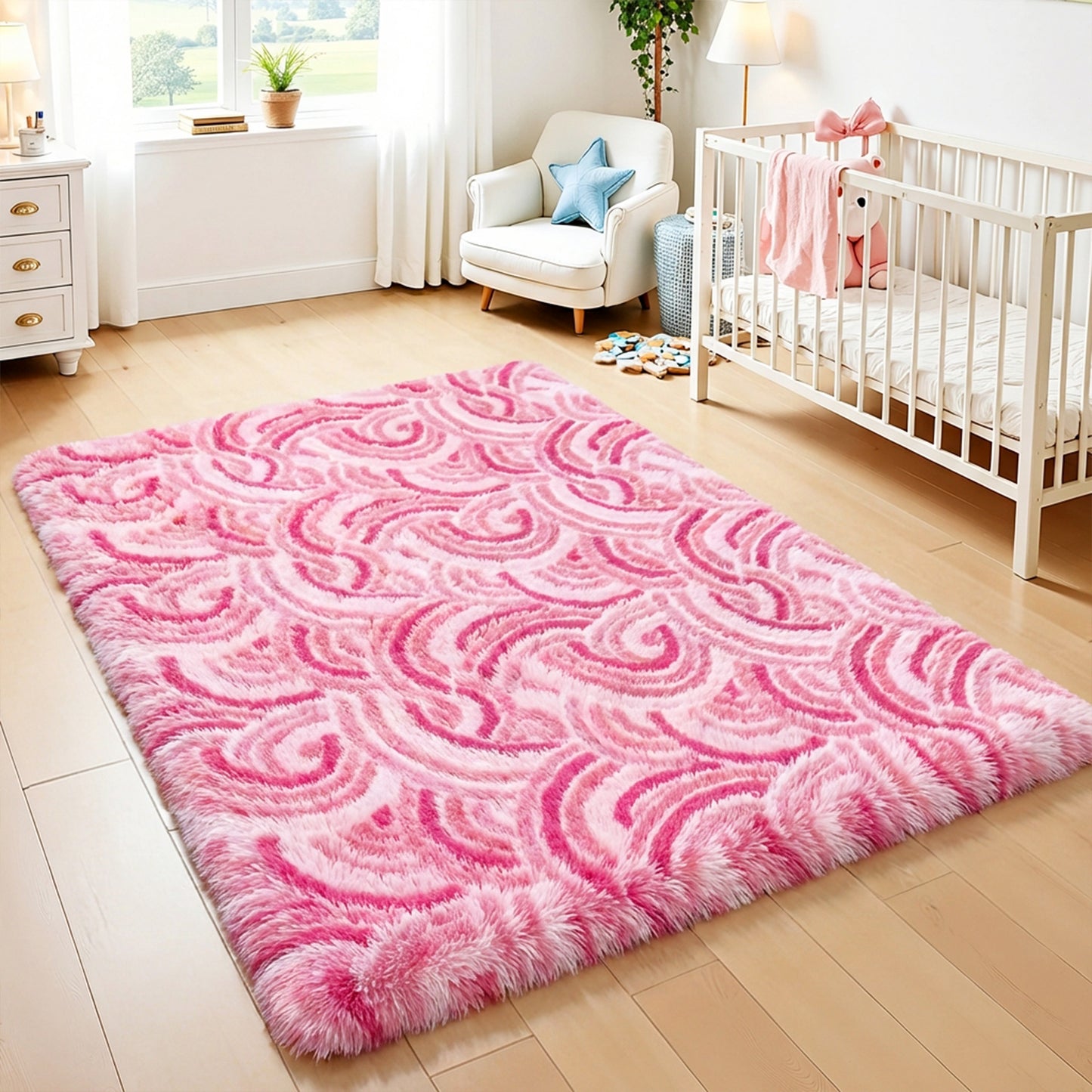 HEBE Fluffy Area Rug for Bedroom Cute Pink Furry Carpet Extra Soft Shag Washable Rugs