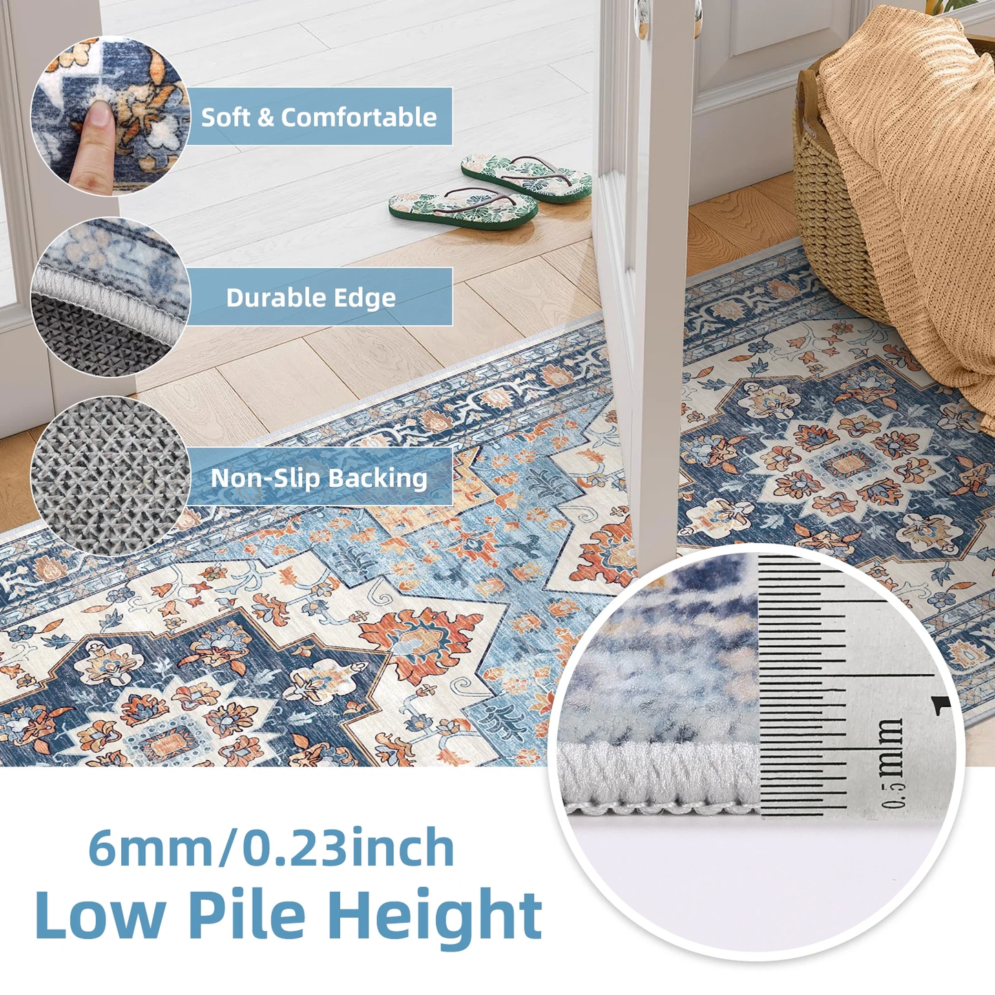 HEBE 3pcs Kitchen Rugs Set,Washable Boho Farmhouse Kitchen Mats