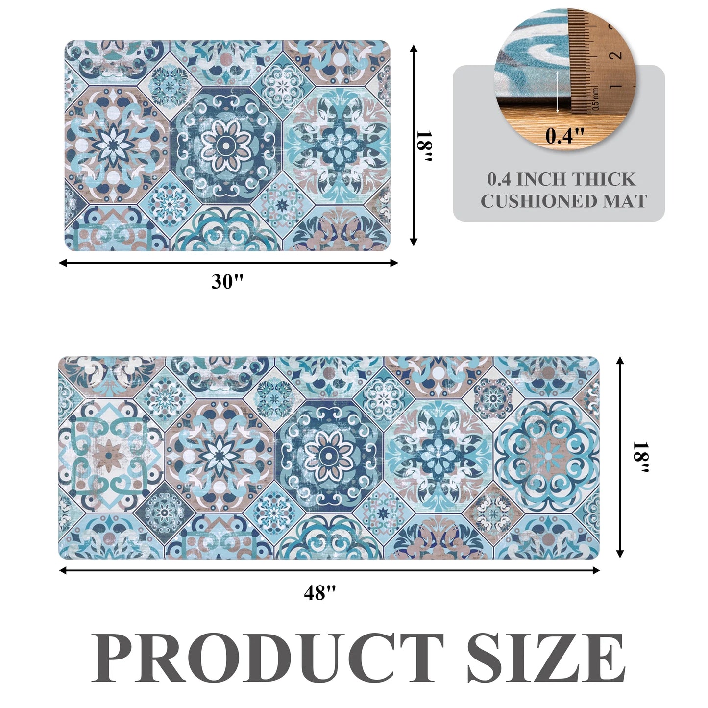 HEBE Boho Kitchen Rug Set of 2, Non-Slip Anti-Fatigue Waterproof Cushioned Mat for Kitchen, Dining & Laundry Room, 18"x30"+18"x48"