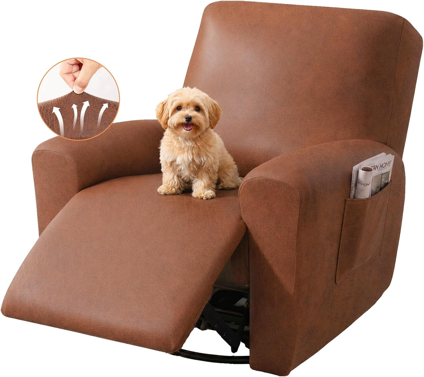 HEBE Recliner Couch Covers Washable Waterproof, Oversized Leather Like Stretch Recliner Sofa Slipcovers, Reclining Chair Cover Protector Stay in Place for Kids Pets