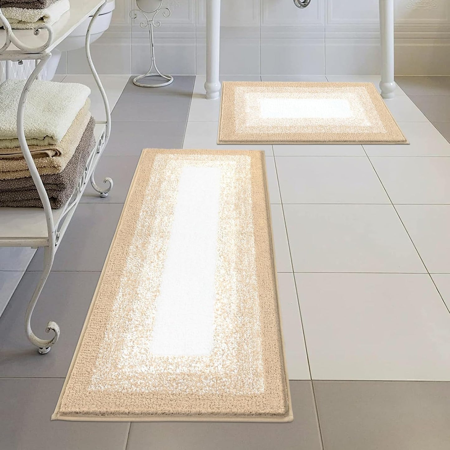 HEBE Bathroom Rug Set 2 Piece, Non-Slip Plush Shaggy Bath Mat, Soft Shaggy Absorbent Microfiber Bath Rugs Machine Washable Bath Mat with U-Shaped Toilet Mat for Bathroom