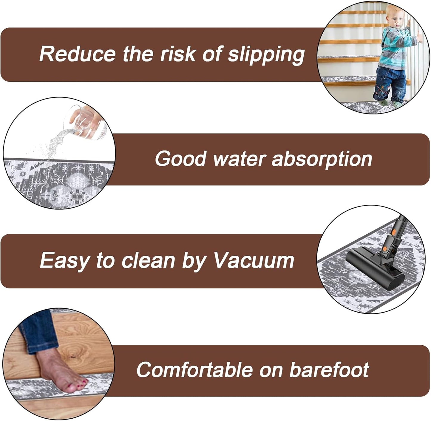 HEBE Carpet Stair Treads for Wooden Steps Indoor 15 Pack 8" X 30" Non Slip Self Adhesive Stairway Carpet Reusable Staircase Step Treads Edging Stair Rugs Runner for Kids and Pets