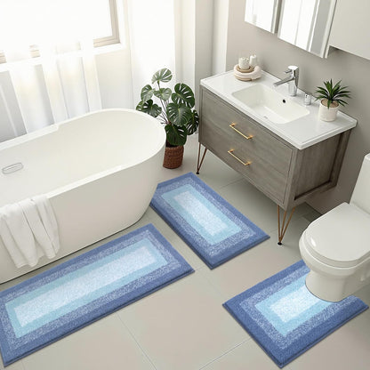 HEBE Microfiber Bathroom Rugs Sets 3 Piece, Non Slip Bath Rugs for Bathroom, Absorbent Plush Shaggy Bath Mat with U-Shaped Contour Toilet Mat Machine Washable