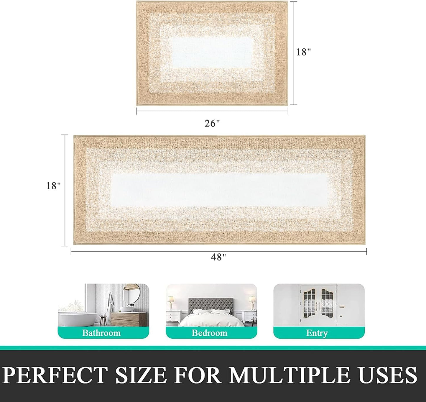 HEBE Bathroom Rug Set 2 Piece, Non-Slip Plush Shaggy Bath Mat, Soft Shaggy Absorbent Microfiber Bath Rugs Machine Washable Bath Mat with U-Shaped Toilet Mat for Bathroom