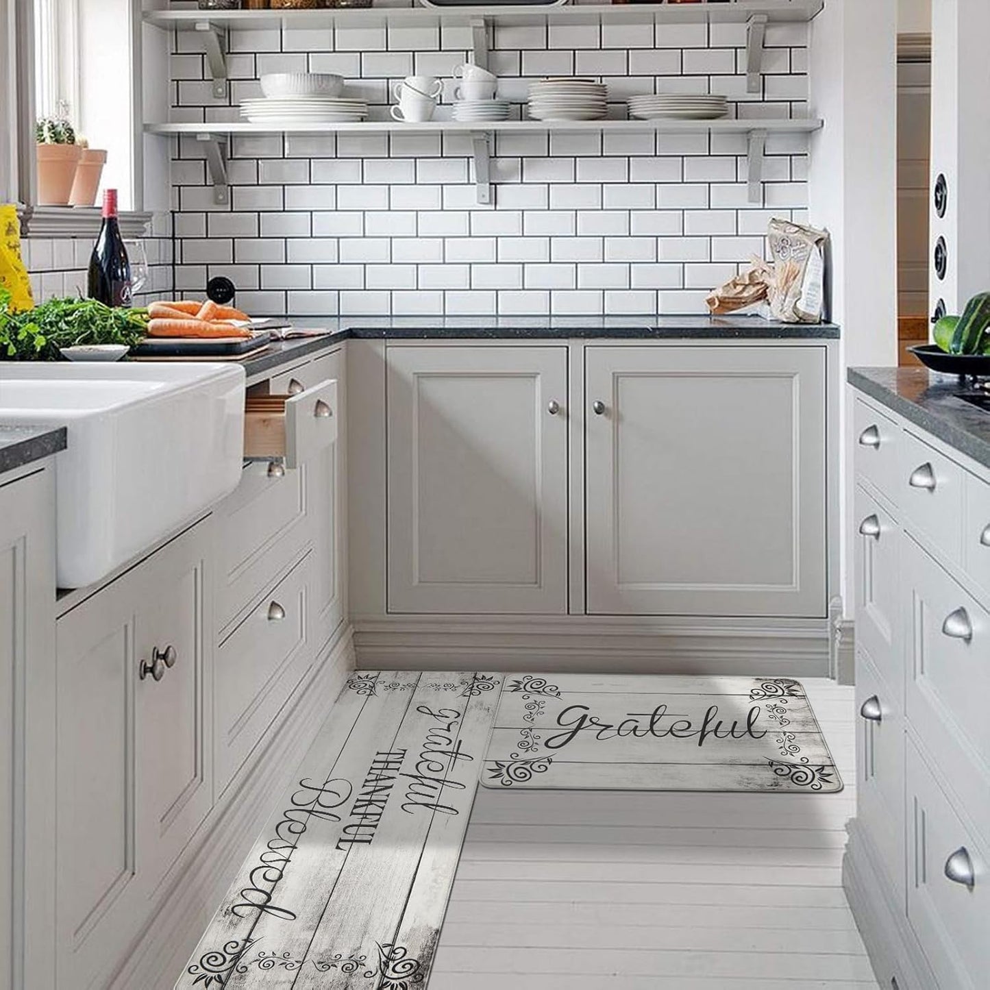 HEBE Anti Fatigue Kitchen Mat Set of 2 Non Slip Cushioned Kitchen Mats for Floor Waterproof Farmhouse Kitchen Rugs and Mats Set Comfort Standing Desk Mat Carpet for Sink,Office,Laundry