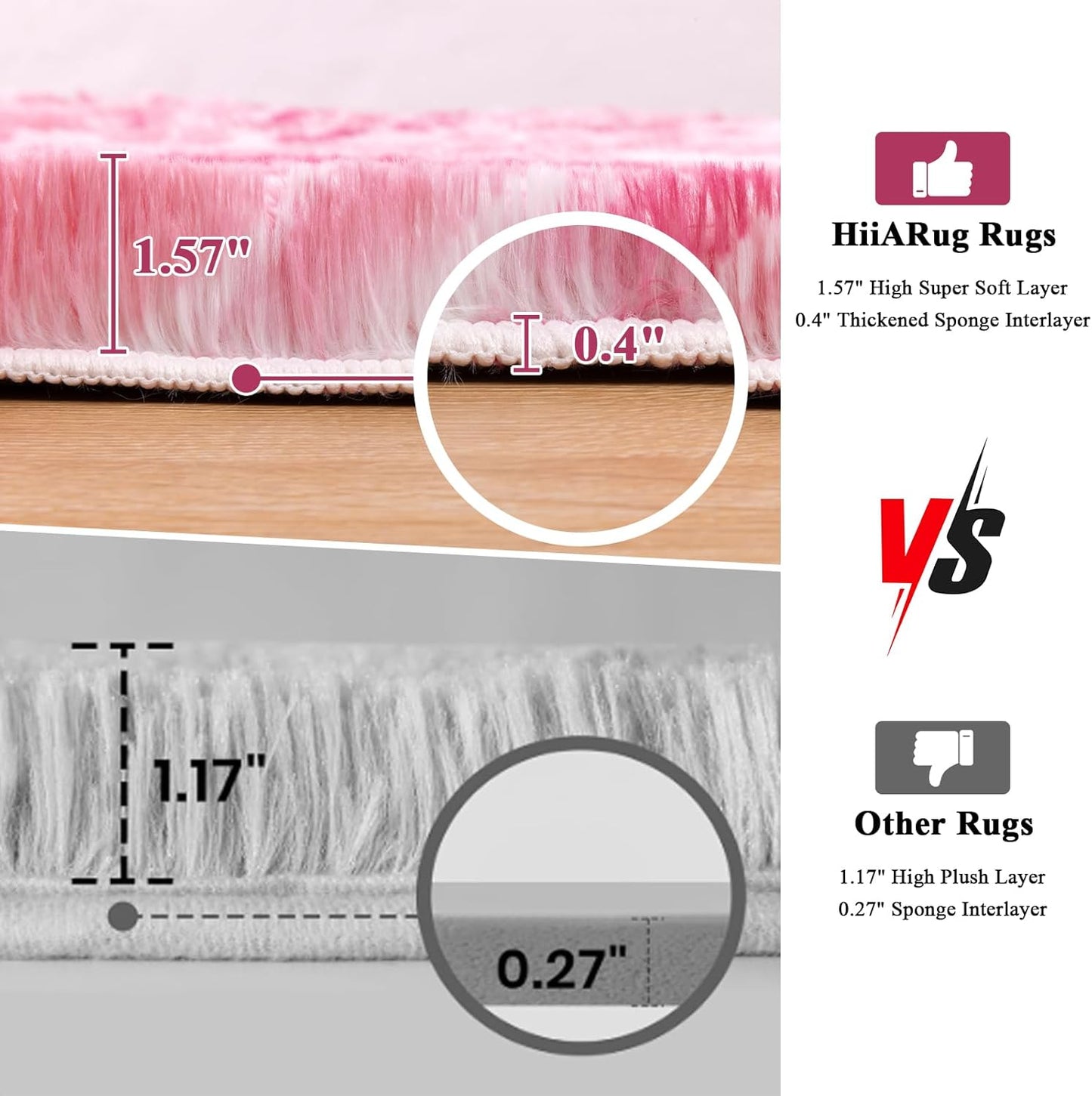 HEBE 5x8Ft Pink Fluffy Rugs for Living Room