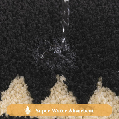HEBE Boho Bathroom Rugs Set 3 Piece, Non Slip Washable Bath Mat Set, Ultra Absorbent Microfiber Bathroom Mats with U-Shaped Contour Toilet Rug