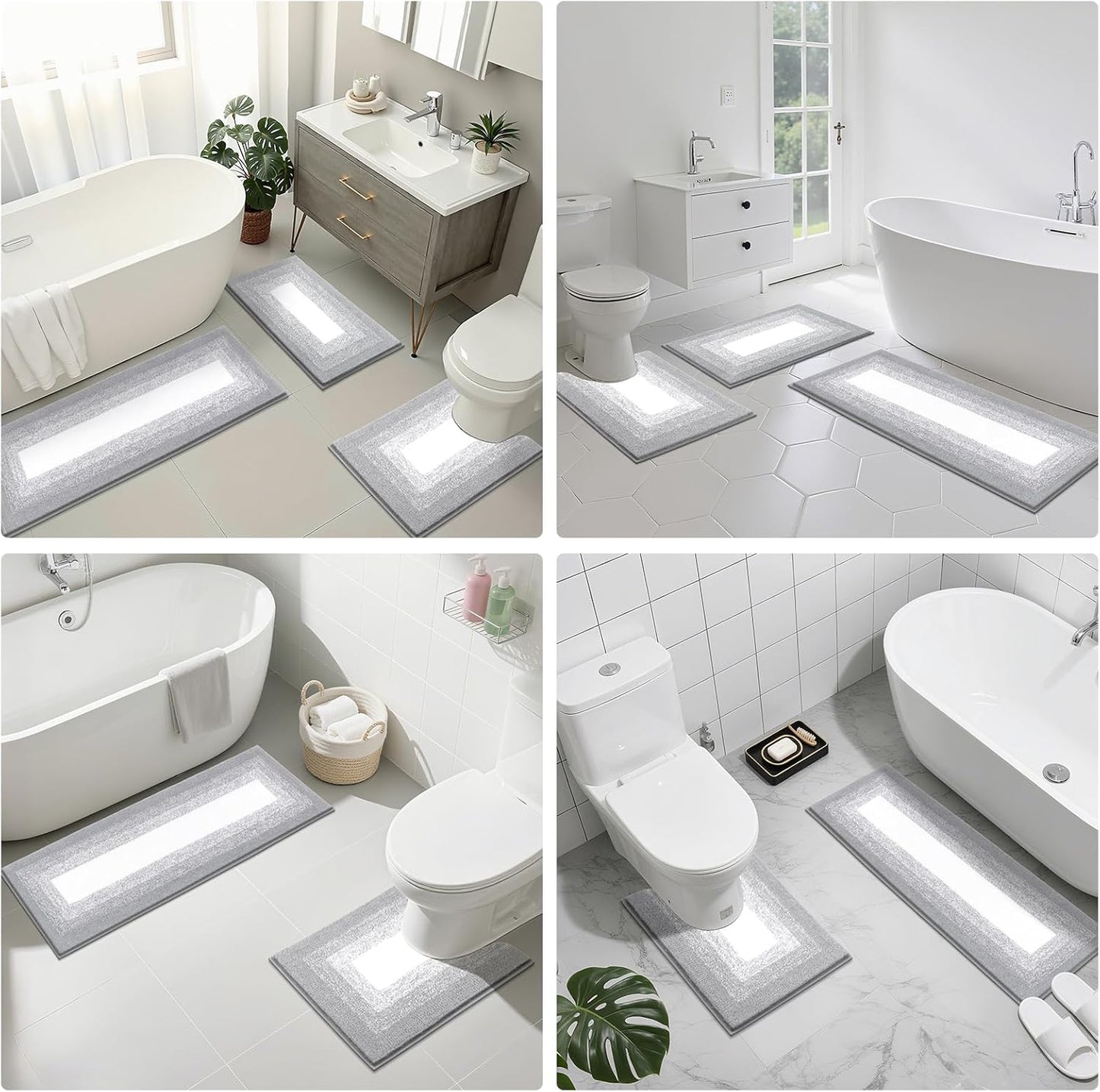 HEBE Microfiber Bathroom Rugs Sets 3 Piece, Non Slip Bath Rugs for Bathroom, Absorbent Plush Shaggy Bath Mat with U-Shaped Contour Toilet Mat Machine Washable