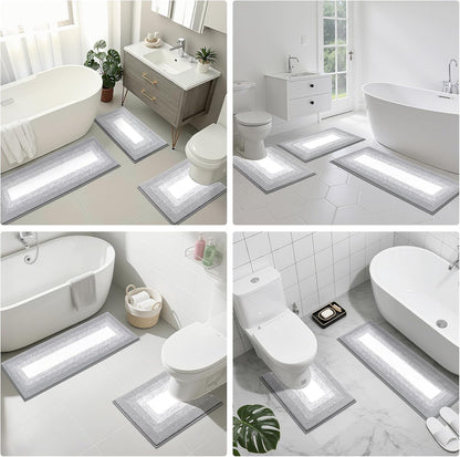 HEBE Microfiber Bathroom Rugs Sets 3 Piece, Non Slip Bath Rugs for Bathroom, Absorbent Plush Shaggy Bath Mat with U-Shaped Contour Toilet Mat Machine Washable