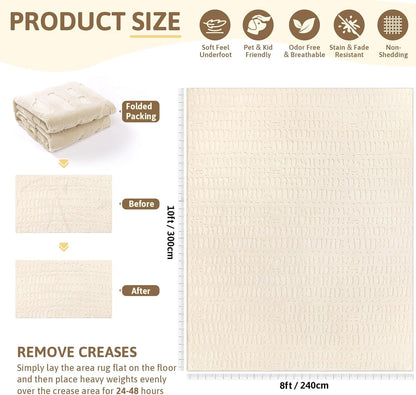 Washable Area Rug, High-Low Grid Textured Living Room Rugs