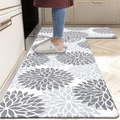 HEBE Anti Fatigue Kitchen Rugs Set of 2, Cushioned Kitchen Mats for Floor | Non Slip Washable Kitchen Runner Rug Set
