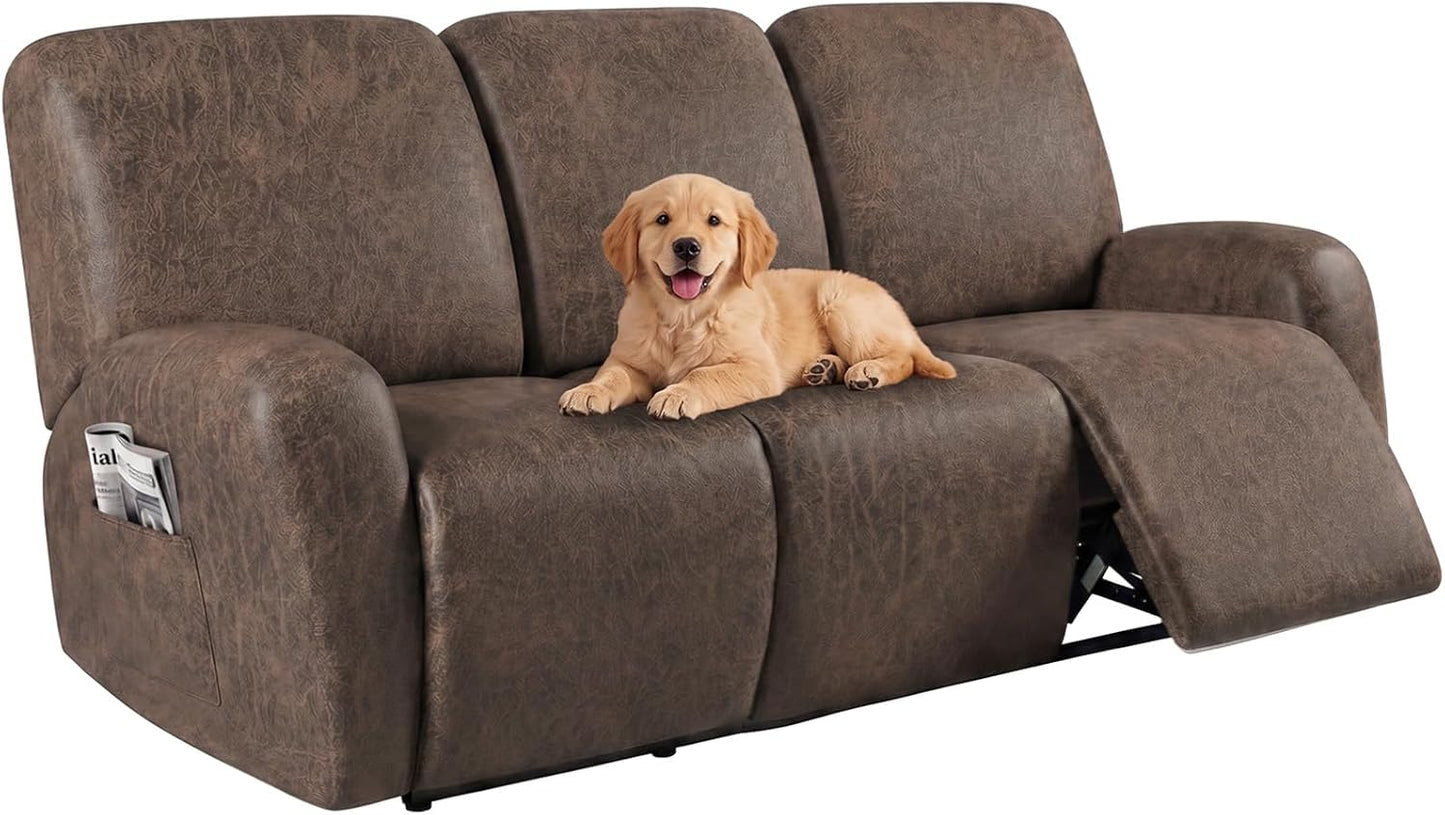 HEBE Recliner Couch Covers Washable Waterproof, Oversized Leather Like Stretch Recliner Sofa Slipcovers, Reclining Chair Cover Protector Stay in Place for Kids Pets