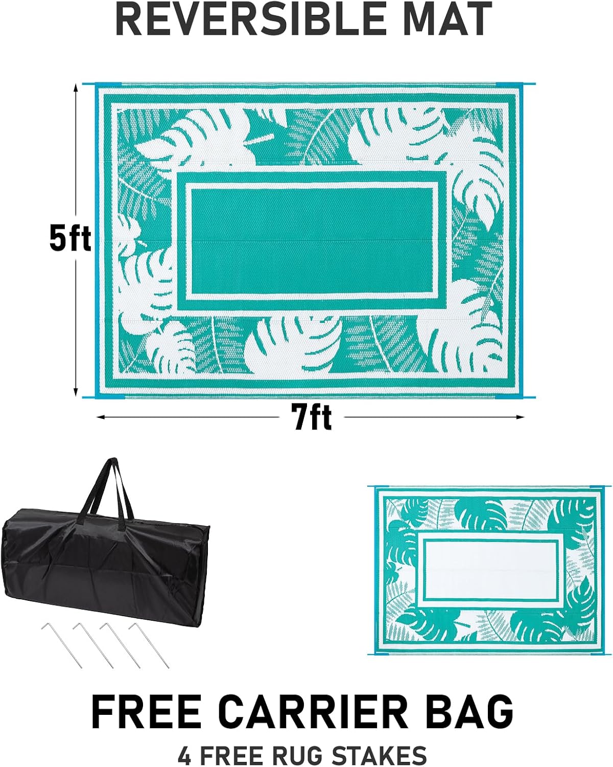 Outdoor Rug 5'x7' Plastic Straw Rugs for Patios RV Camping Mat Reversible Mats Large Floor Mat for RV Outside, Backyard, Deck, Picnic, Beach, Trailer, Camping