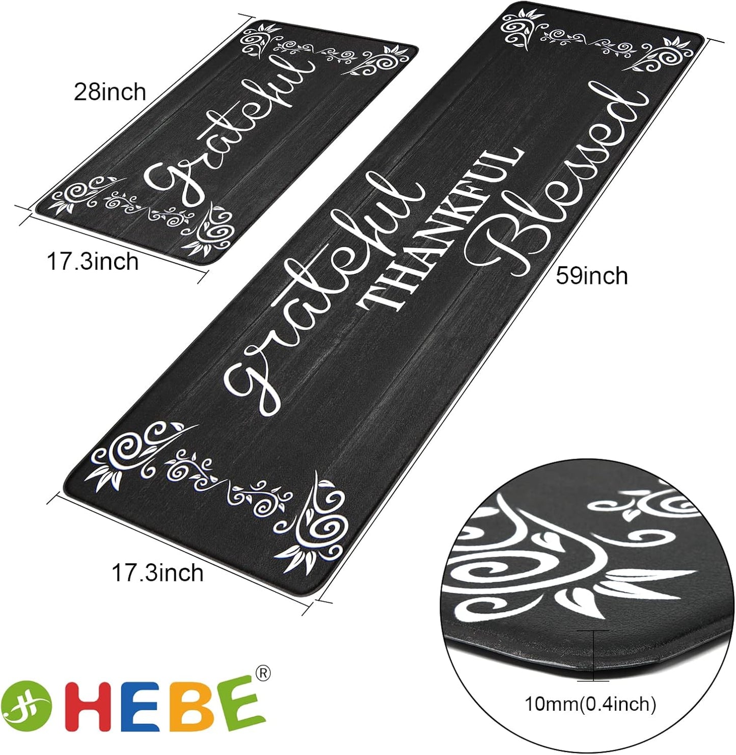 HEBE Anti Fatigue Kitchen Mat Set of 2 Non Slip Cushioned Kitchen Mats for Floor Waterproof Farmhouse Kitchen Rugs and Mats Set Comfort Standing Desk Mat Carpet for Sink,Office,Laundry