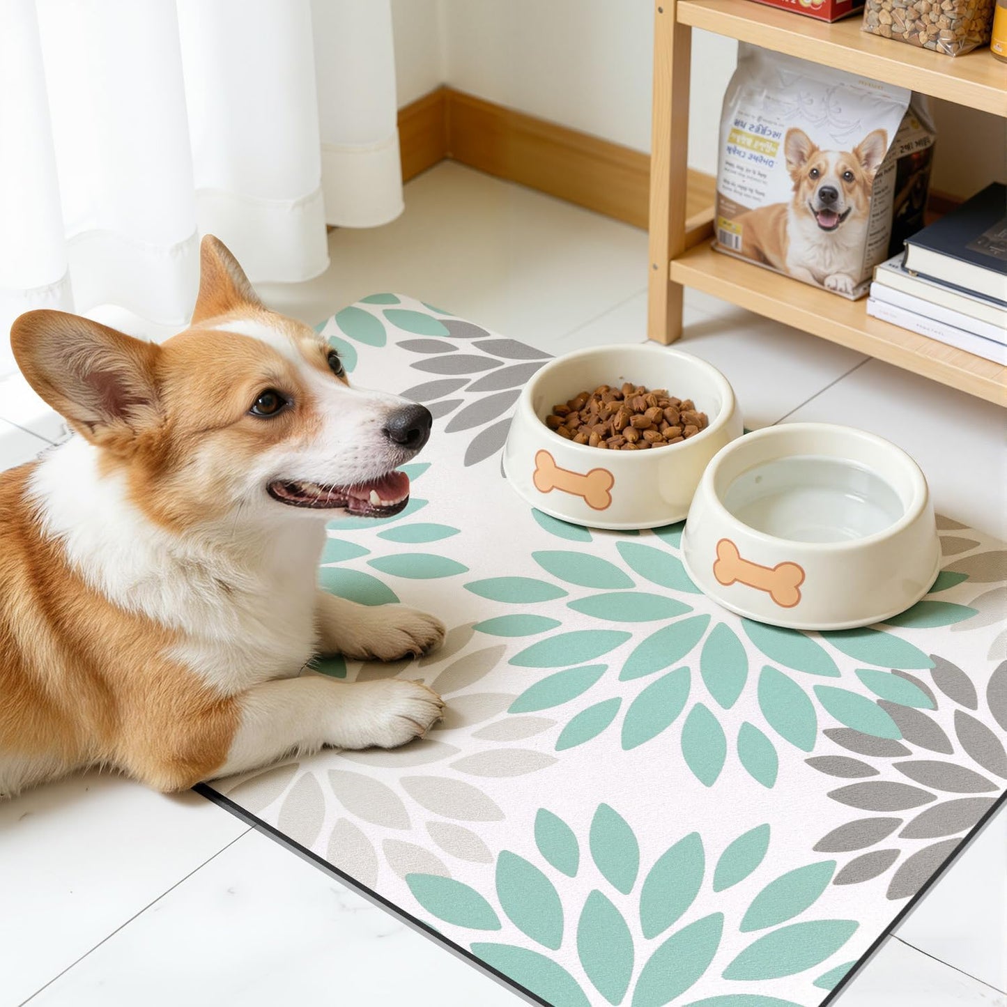 HEBE Floral Dish Drying Mat, Super Absorbent & Hide Stain Coffee Mat