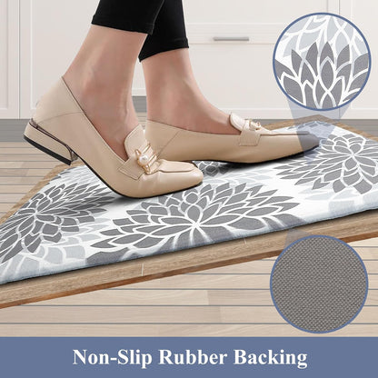 HEBE Anti Fatigue Kitchen Rugs Set of 2, Cushioned Kitchen Mats for Floor | Non Slip Washable Kitchen Runner Rug Set
