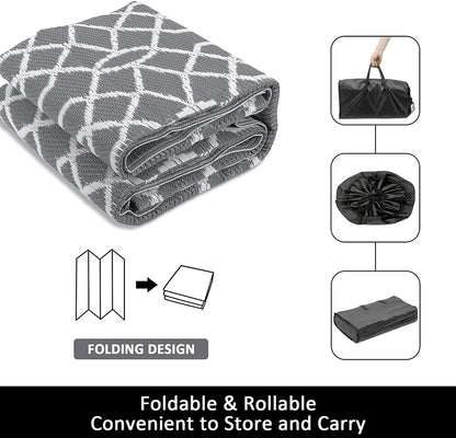 HEBE Waterproof Reversible Outdoor Rug for RV Camping Porch Deck Balcony Backyard Picnic