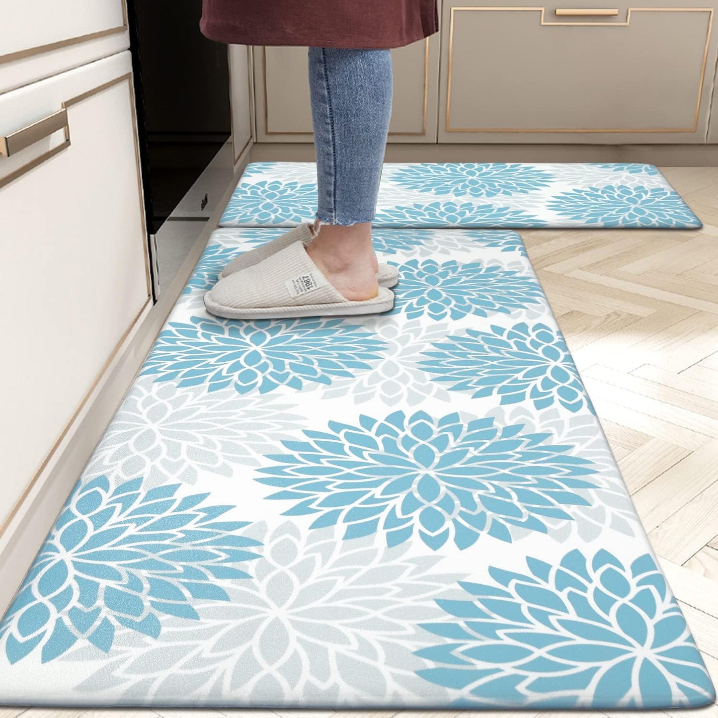 HEBE Anti Fatigue Kitchen Rugs Set of 2, Cushioned Kitchen Mats for Floor | Non Slip Washable Kitchen Runner Rug Set