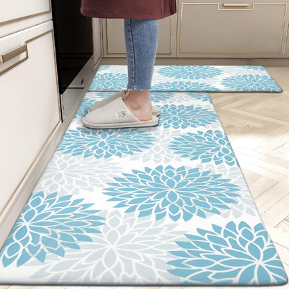 HEBE Anti Fatigue Kitchen Rugs Set of 2, Cushioned Kitchen Mats for Floor | Non Slip Washable Kitchen Runner Rug Set