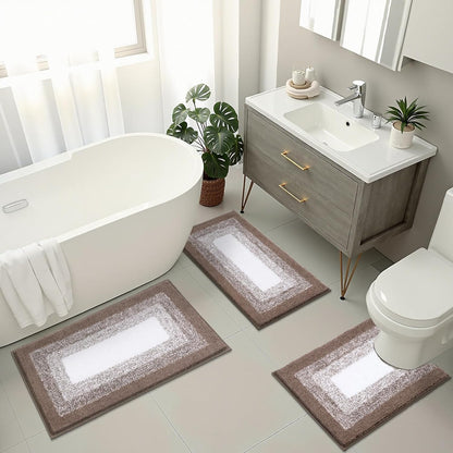 HEBE Microfiber Bathroom Rugs Sets 3 Piece, Non Slip Bath Rugs for Bathroom, Absorbent Plush Shaggy Bath Mat with U-Shaped Contour Toilet Mat Machine Washable
