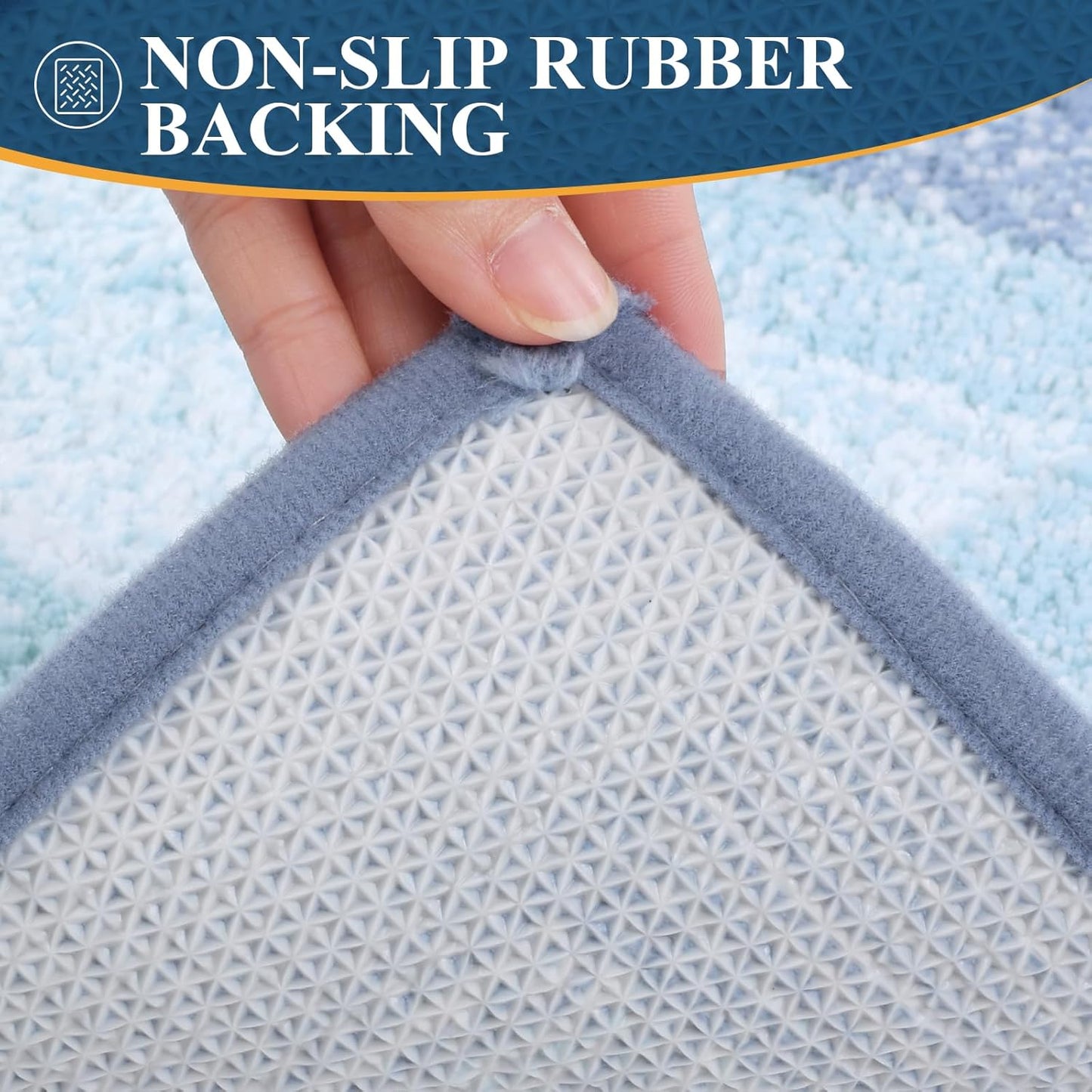 HEBE Bathroom Rug Set 2 Piece, Non-Slip Plush Shaggy Bath Mat, Soft Shaggy Absorbent Microfiber Bath Rugs Machine Washable Bath Mat with U-Shaped Toilet Mat for Bathroom