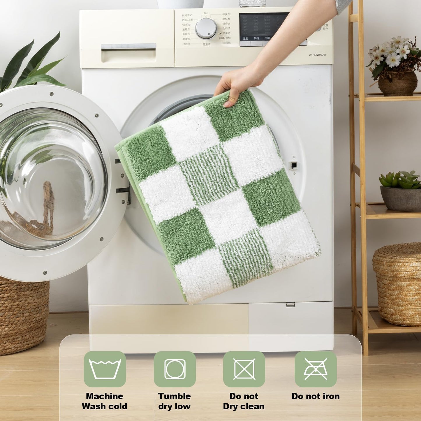 Checkered Bathroom Rug Sets 5 Piece, Non-Slip Ultra Absorbent Microfiber Bath Mats