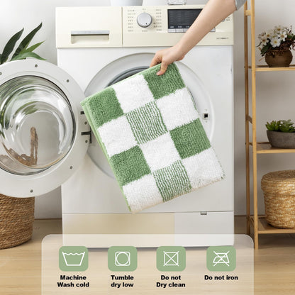 Checkered Bathroom Rug Sets 5 Piece, Non-Slip Ultra Absorbent Microfiber Bath Mats
