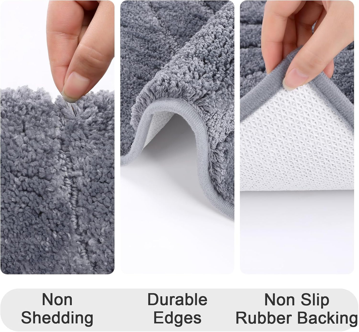 HEBE Bathroom Rugs Sets 5 Piece, Soft Absorbent Microfiber Bath Mat for Bathroom, Non Slip Washable Bath Rug Set with Toilet Cover, Bath Runner and U-Shaped Contour Toilet Rug