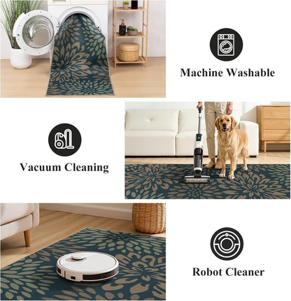HEBE Faux Jute Runner Rug, Floral Washable Rugs Runner for Hallway, Non Slip Kitchen Runner Rug