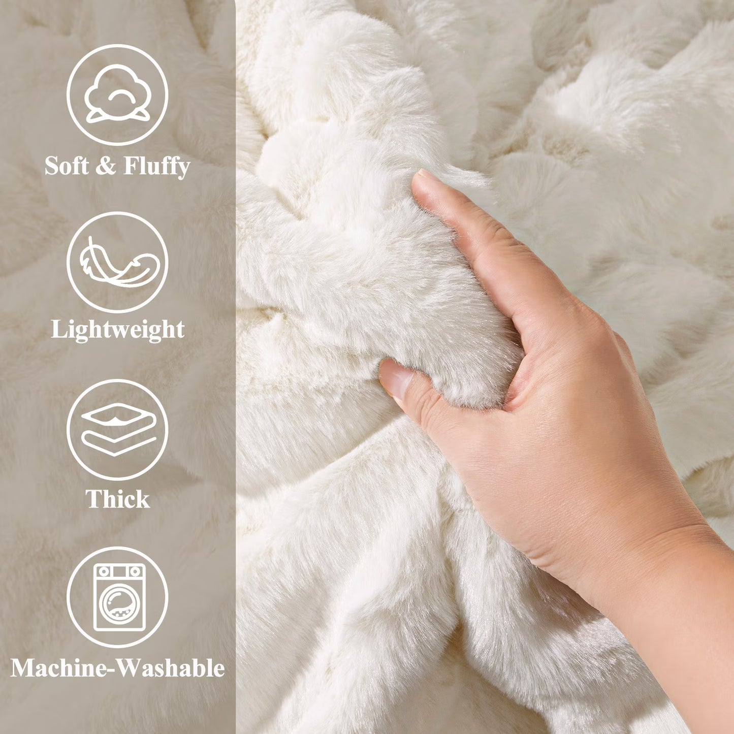 HEBE Faux Fur Throw Blanket for Couch, Cozy Soft Plush Thick Fuzzy Comfy Bubble Blanket and Fuzzy Plush Rabbit Fur Blanket for Sofa Bedroom Living Room