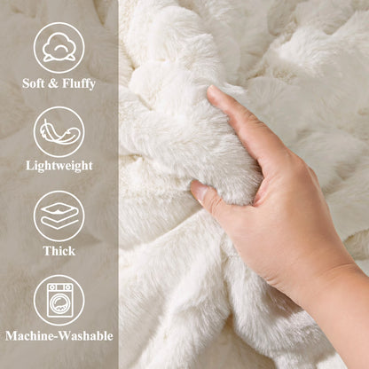 HEBE Faux Fur Throw Blanket for Couch, Cozy Soft Plush Thick Fuzzy Comfy Bubble Blanket and Fuzzy Plush Rabbit Fur Blanket for Sofa Bedroom Living Room