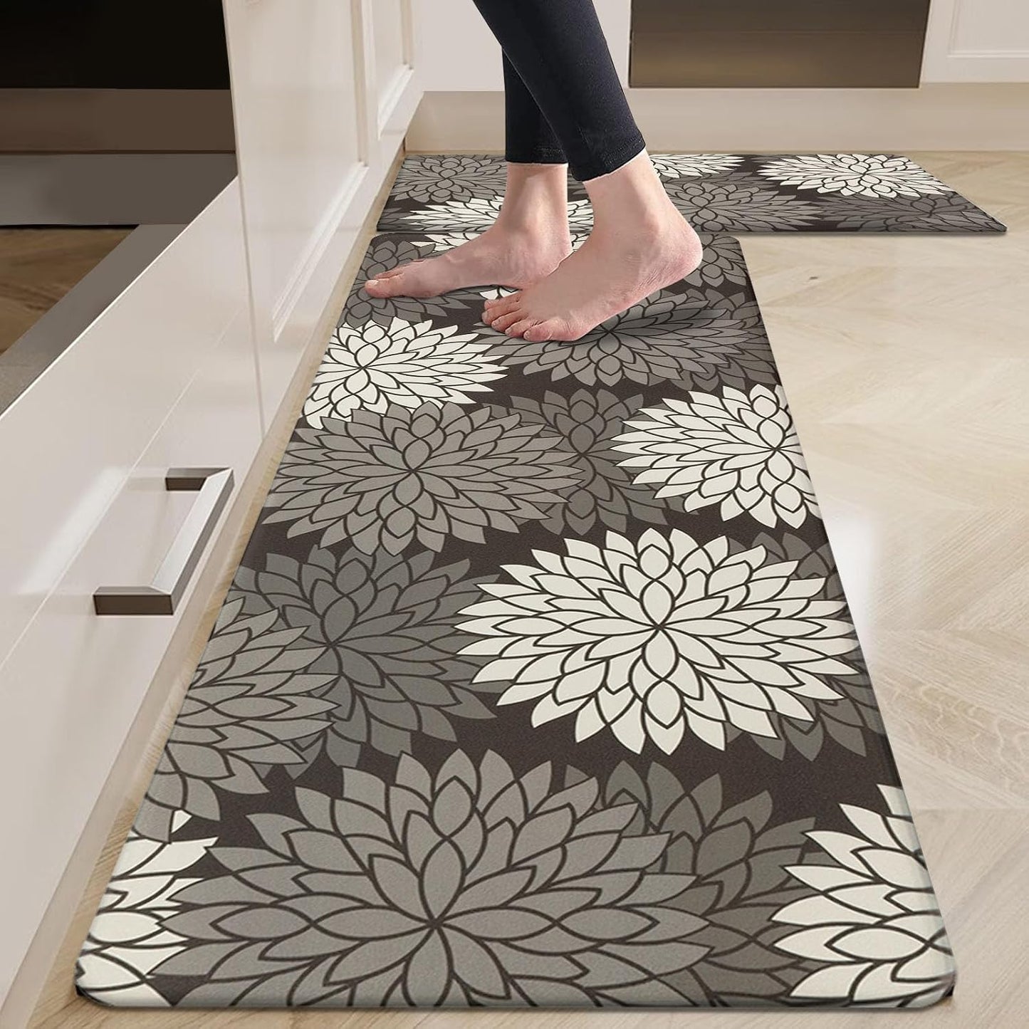 HEBE Anti Fatigue Kitchen Rugs Set of 2, Cushioned Kitchen Mats for Floor | Non Slip Washable Kitchen Runner Rug Set