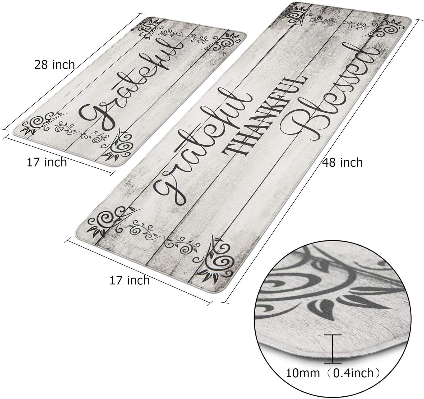 HEBE Anti Fatigue Kitchen Mat Set of 2 Non Slip Cushioned Kitchen Mats for Floor Waterproof Farmhouse Kitchen Rugs and Mats Set Comfort Standing Desk Mat Carpet for Sink,Office,Laundry