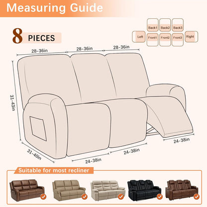 HEBE Recliner Couch Covers Washable Waterproof, Oversized Leather Like Stretch Recliner Sofa Slipcovers, Reclining Chair Cover Protector Stay in Place for Kids Pets