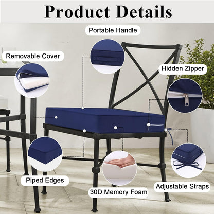 Outdoor Chair Cushions, Waterproof Blue Patio Furniture Cushions Set of 2 with Ties & Handle
