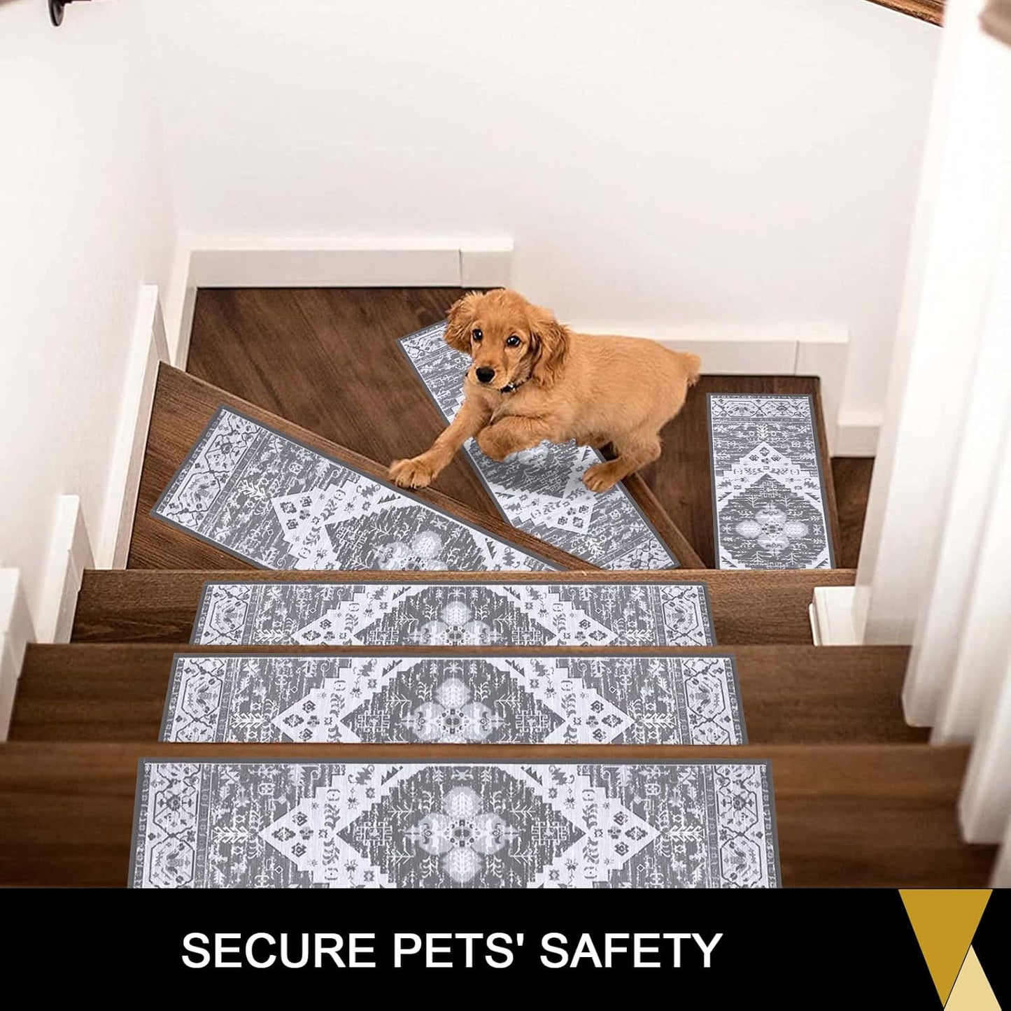 HEBE Carpet Stair Treads for Wooden Steps Indoor 15 Pack 8" X 30" Non Slip Self Adhesive Stairway Carpet Reusable Staircase Step Treads Edging Stair Rugs Runner for Kids and Pets