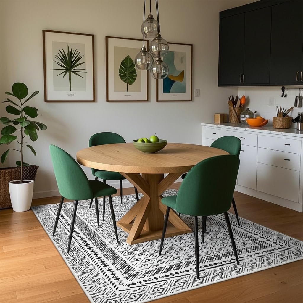 HEBE Living Room Rugs Soft Low Pile Non Slip Washable Area Rug Floor Mat for Bedroom Dining Room, Moroccan Geometric Bordered Rug