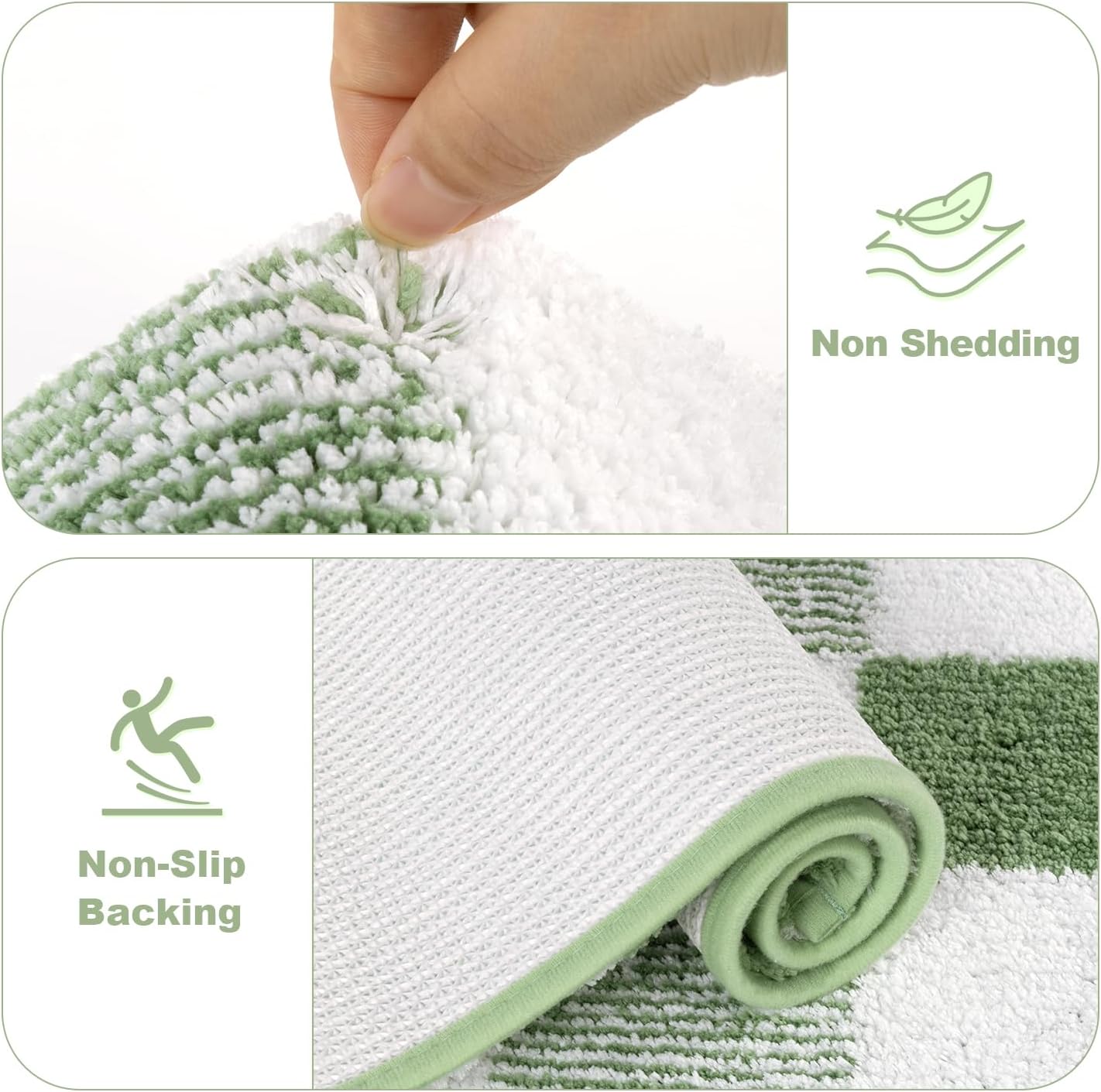 Checkered Bathroom Rug Sets 5 Piece, Non-Slip Ultra Absorbent Microfiber Bath Mats