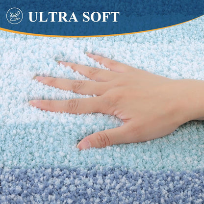 HEBE Bathroom Rug Set 2 Piece, Non-Slip Plush Shaggy Bath Mat, Soft Shaggy Absorbent Microfiber Bath Rugs Machine Washable Bath Mat with U-Shaped Toilet Mat for Bathroom