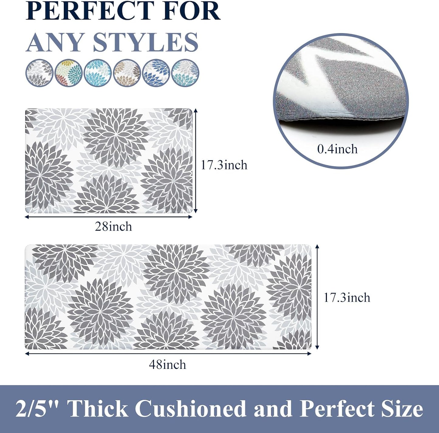 HEBE Anti Fatigue Kitchen Rugs Set of 2, Cushioned Kitchen Mats for Floor | Non Slip Washable Kitchen Runner Rug Set