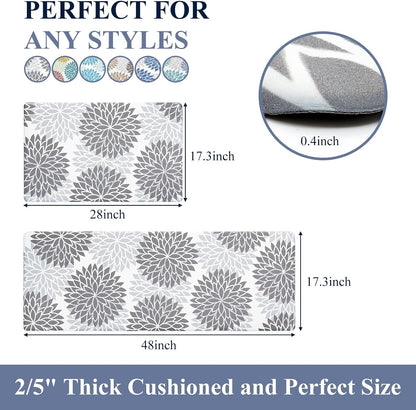 HEBE Anti Fatigue Kitchen Rugs Set of 2, Cushioned Kitchen Mats for Floor | Non Slip Washable Kitchen Runner Rug Set