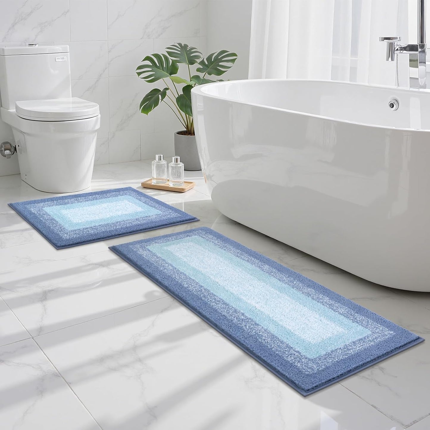 HEBE Bathroom Rug Set 2 Piece, Non-Slip Plush Shaggy Bath Mat, Soft Shaggy Absorbent Microfiber Bath Rugs Machine Washable Bath Mat with U-Shaped Toilet Mat for Bathroom