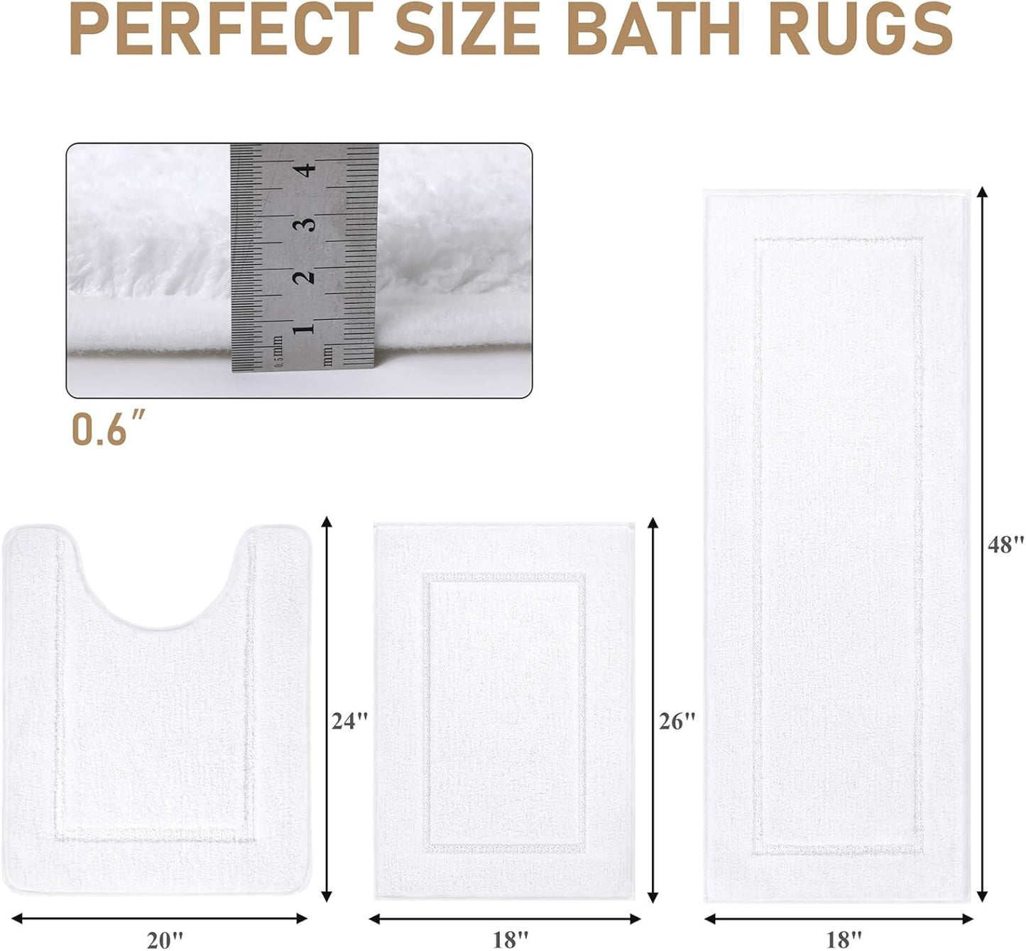 HEBE Bathroom Rug Mat Set 3 Piece, Microfiber Shaggy Bath Set, Non-Slip Ultra Soft Carpet Mats, Absorbent with U-Shaped Toilet for Bathroom, Tub, Shower