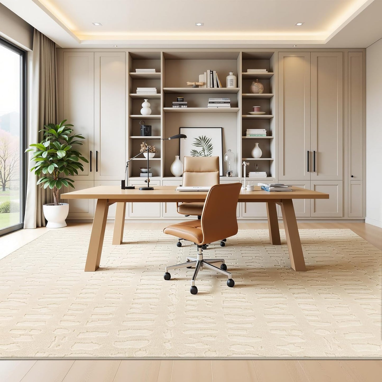 Washable Area Rug, High-Low Grid Textured Living Room Rugs